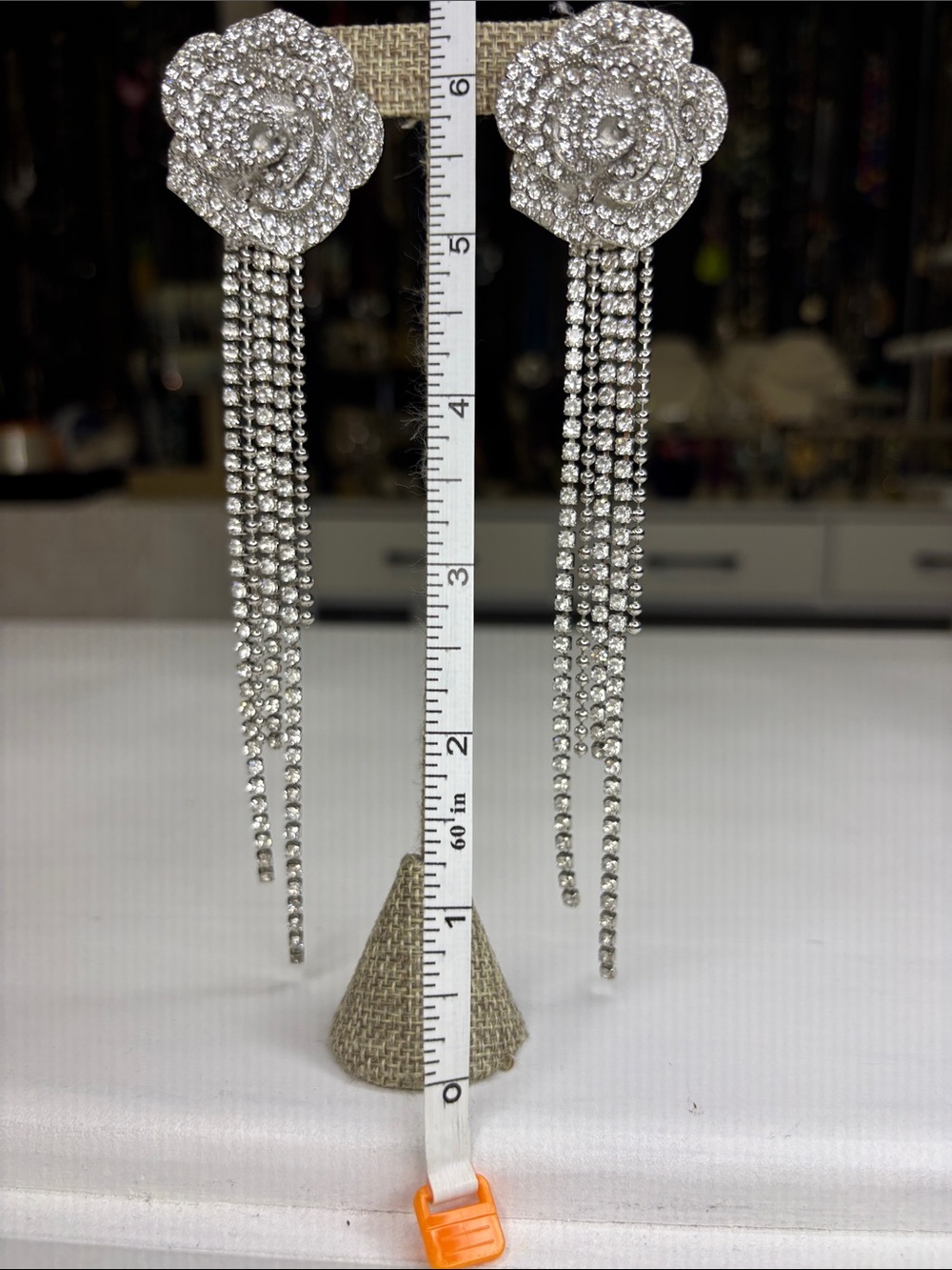 Floral Rhinestone Statement Earrings - Picture 3 of 3